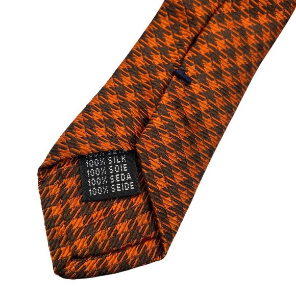 Albanese Luxurious Boutique 100% Silk Black & Orange Plaid Tie, 59" x 3.5" #221 - Picture 4 of 5